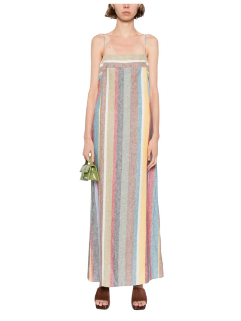 Staud Laura Linen Stripe Maxi Dress Womens Large Green Blue Sleeveless Rainbow - Picture 2 of 13
